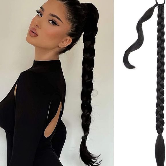 Long Braided Ponytail Extension with Hair Tie 32 Inches Straight Wrap - Picture 2 of 8